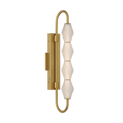 Golden Lighting Geode 27in 4-Light Outdoor Wall Light | Modern Satin Brushed Gold and Fluted Striped Glass | Front Door | Model 1517-OWL4 SBG-FST