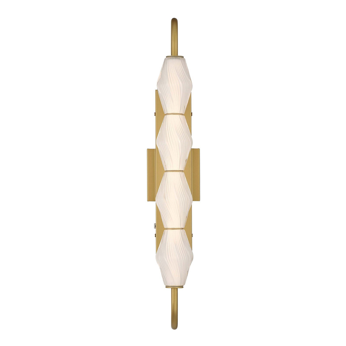 Golden Lighting Geode 27in 4-Light Outdoor Wall Light | Modern Satin Brushed Gold and Fluted Striped Glass | Front Door | Model 1517-OWL4 SBG-FST