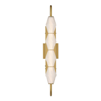 Golden Lighting Geode 27in 4-Light Outdoor Wall Light | Modern Satin Brushed Gold and Fluted Striped Glass | Front Door | Model 1517-OWL4 SBG-FST