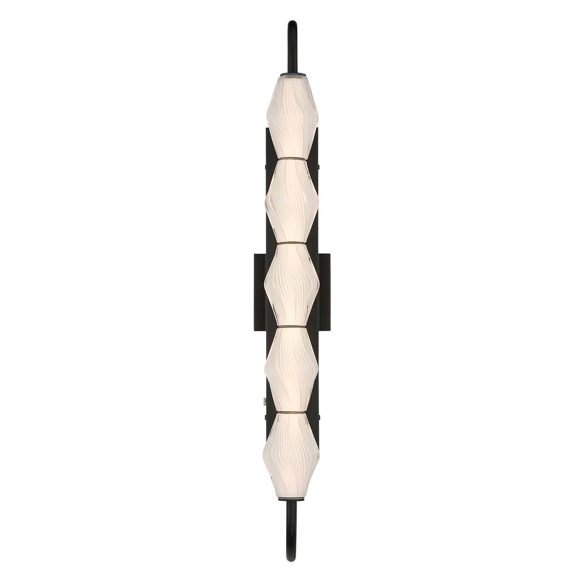 Golden Lighting Geode 32in LED Outdoor Wall Light | Modern Matte Black and Fluted Striped Glass | Front Door & Patio | Model 1517-OWL5 BLK-FST