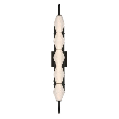 Golden Lighting Geode 32in LED Outdoor Wall Light | Modern Matte Black and Fluted Striped Glass | Front Door & Patio | Model 1517-OWL5 BLK-FST