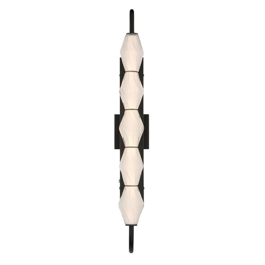Golden Lighting Geode 32in LED Outdoor Wall Light | Modern Matte Black and Fluted Striped Glass | Front Door & Patio | Model 1517-OWL5 BLK-FST