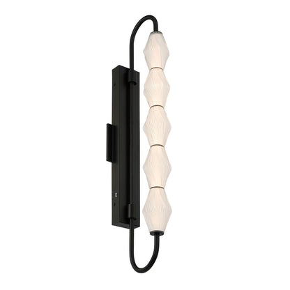 Golden Lighting Geode 32in LED Outdoor Wall Light | Modern Matte Black and Fluted Striped Glass | Front Door & Patio | Model 1517-OWL5 BLK-FST