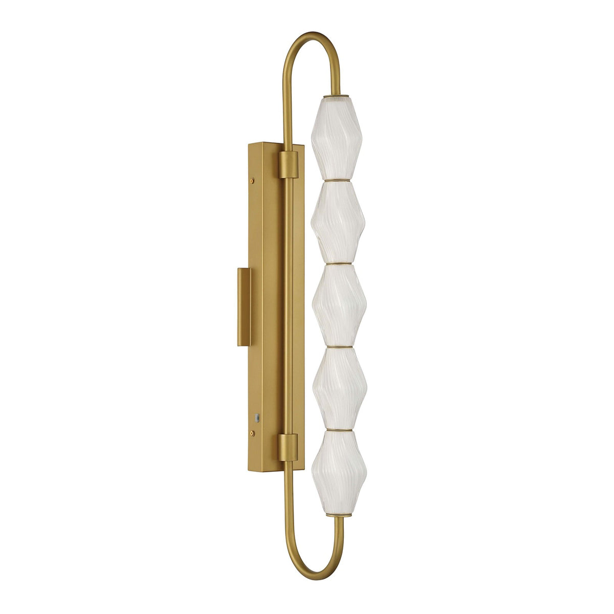 Golden Lighting Geode 32in 5-Light Outdoor Wall Light | Modern Satin Brushed Gold and Fluted Striped Glass | Entryway | Model 1517-OWL5 SBG-FST