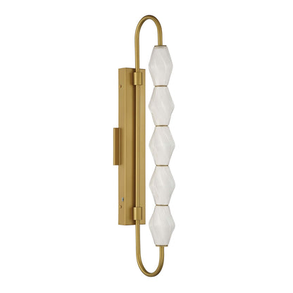 Golden Lighting Geode 32in 5-Light Outdoor Wall Light | Modern Satin Brushed Gold and Fluted Striped Glass | Entryway | Model 1517-OWL5 SBG-FST