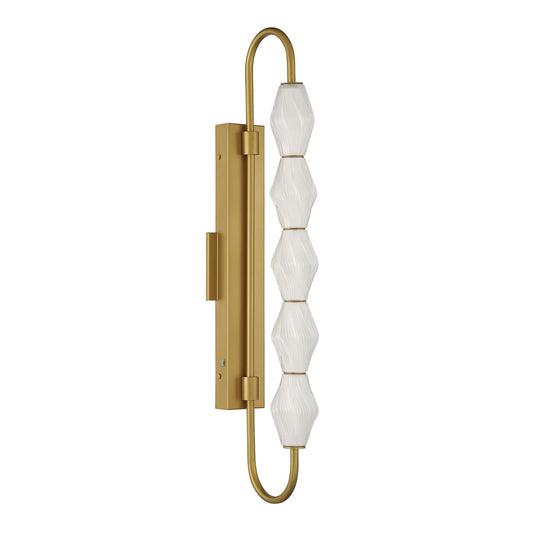 Golden Lighting Geode 32in 5-Light Outdoor Wall Light | Modern Satin Brushed Gold and Fluted Striped Glass | Entryway | Model 1517-OWL5 SBG-FST