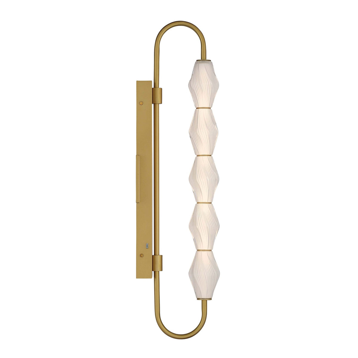 Golden Lighting Geode 32in 5-Light Outdoor Wall Light | Modern Satin Brushed Gold and Fluted Striped Glass | Entryway | Model 1517-OWL5 SBG-FST