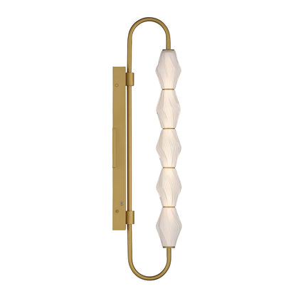 Golden Lighting Geode 32in 5-Light Outdoor Wall Light | Modern Satin Brushed Gold and Fluted Striped Glass | Entryway | Model 1517-OWL5 SBG-FST