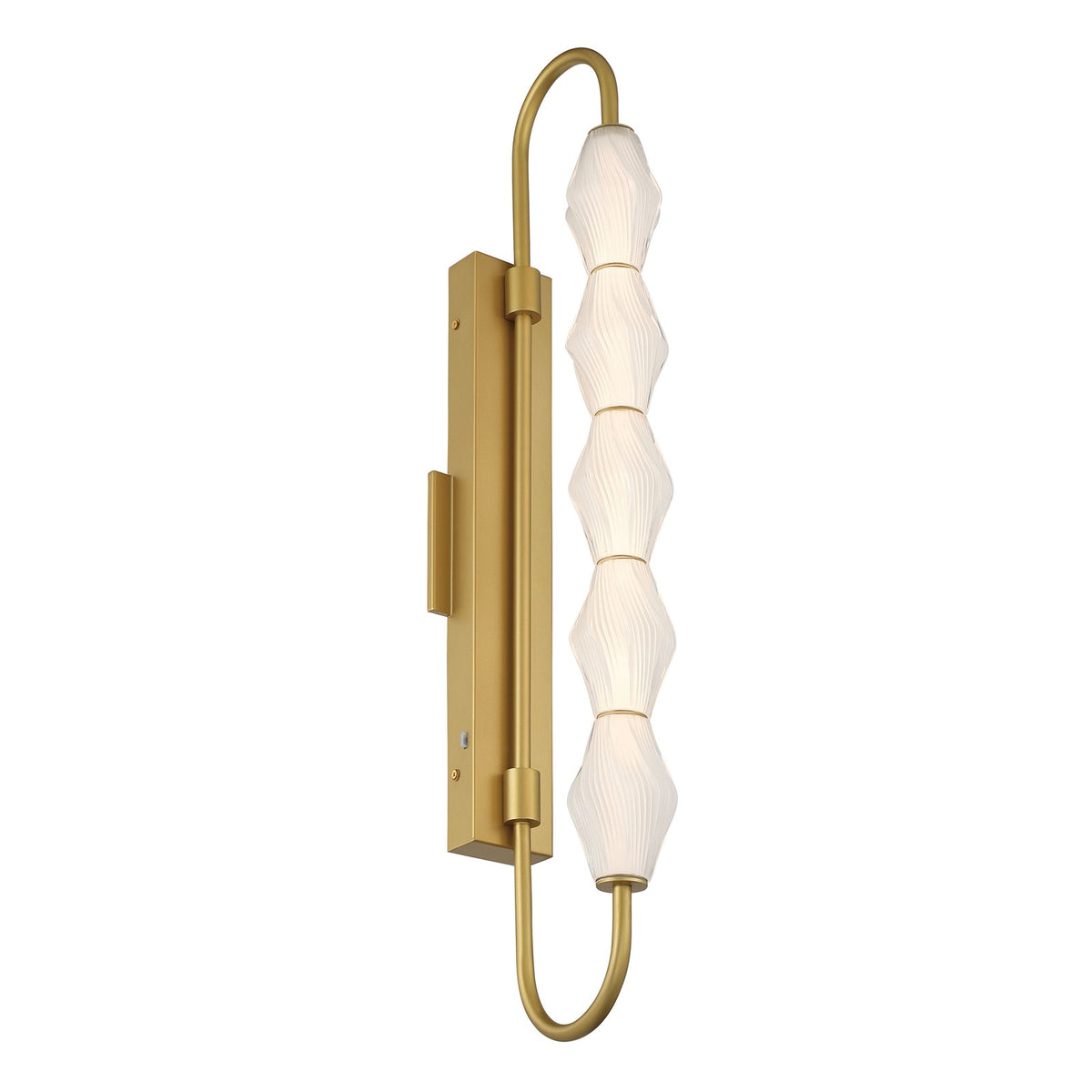 Golden Lighting Geode 32in 5-Light Outdoor Wall Light | Modern Satin Brushed Gold and Fluted Striped Glass | Entryway | Model 1517-OWL5 SBG-FST