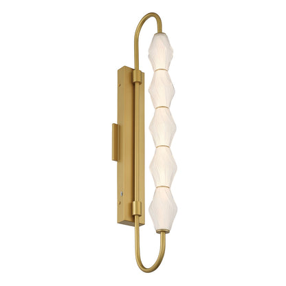 Golden Lighting Geode 32in 5-Light Outdoor Wall Light | Modern Satin Brushed Gold and Fluted Striped Glass | Entryway | Model 1517-OWL5 SBG-FST