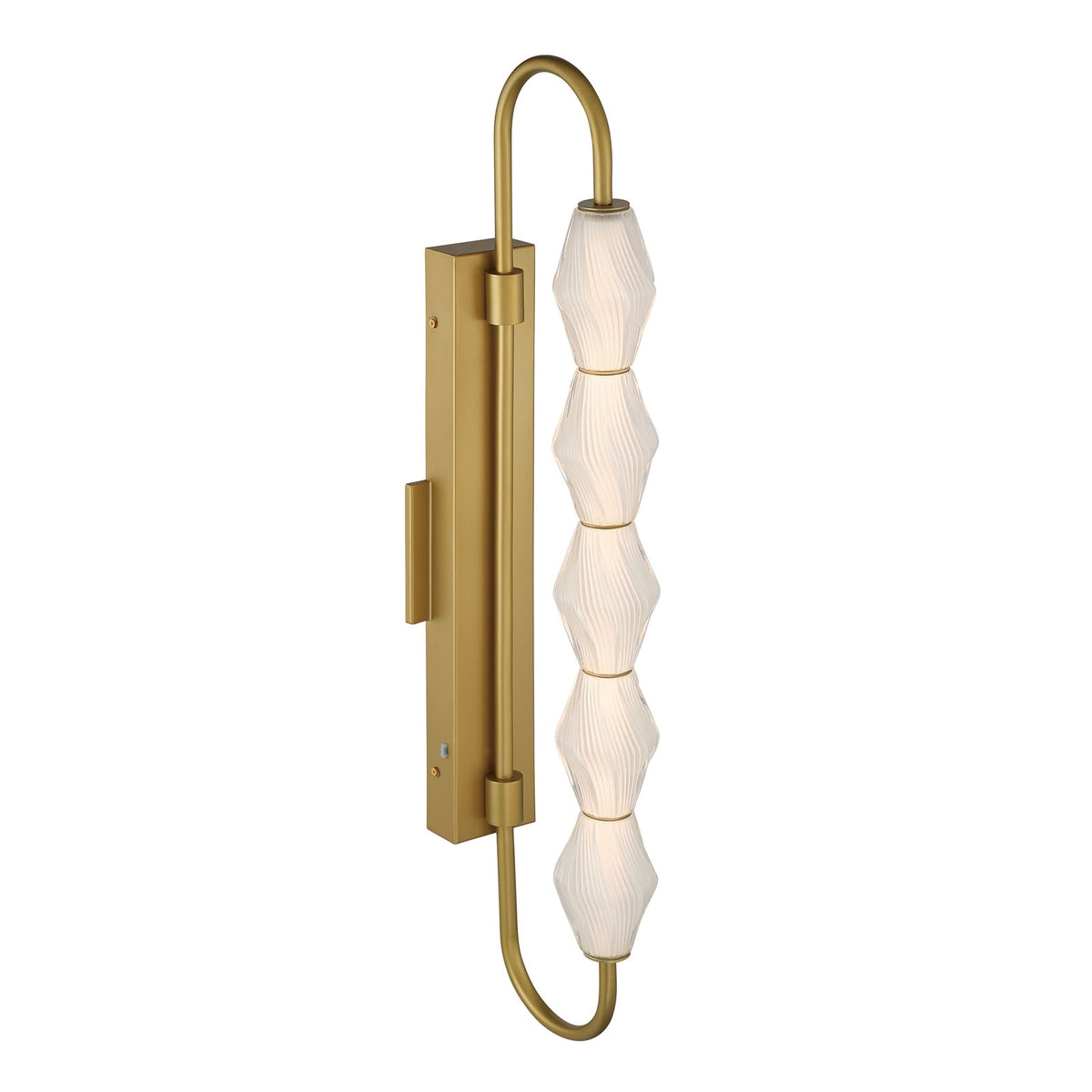 Golden Lighting Geode 32in 5-Light Outdoor Wall Light | Modern Satin Brushed Gold and Fluted Striped Glass | Entryway | Model 1517-OWL5 SBG-FST
