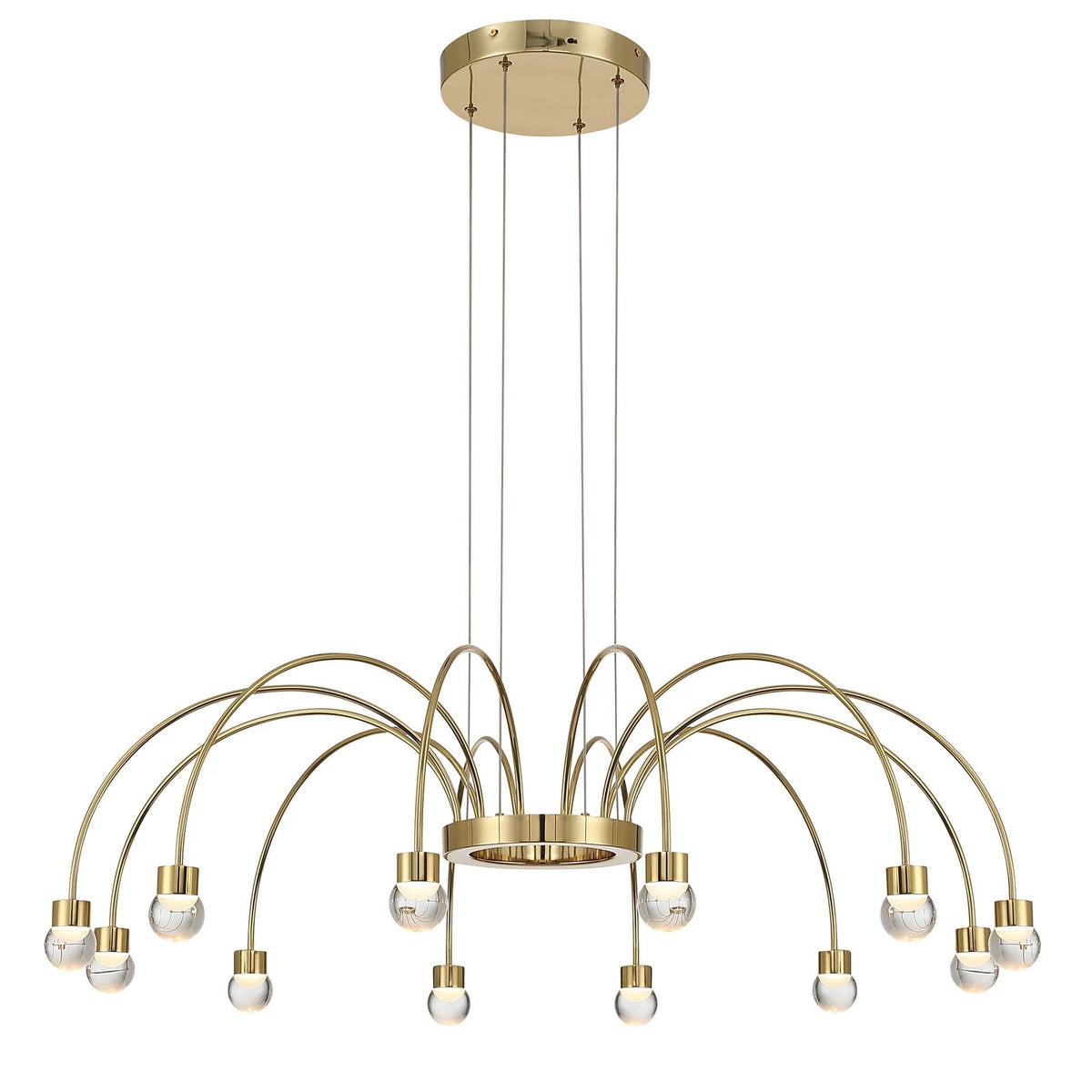 Golden Lighting Vario 38in 12-Light LED Chandelier | Modern Titanium Gold and Clear Glass Globe | Dining Room & Foyer | Model 1573-12 TG-A