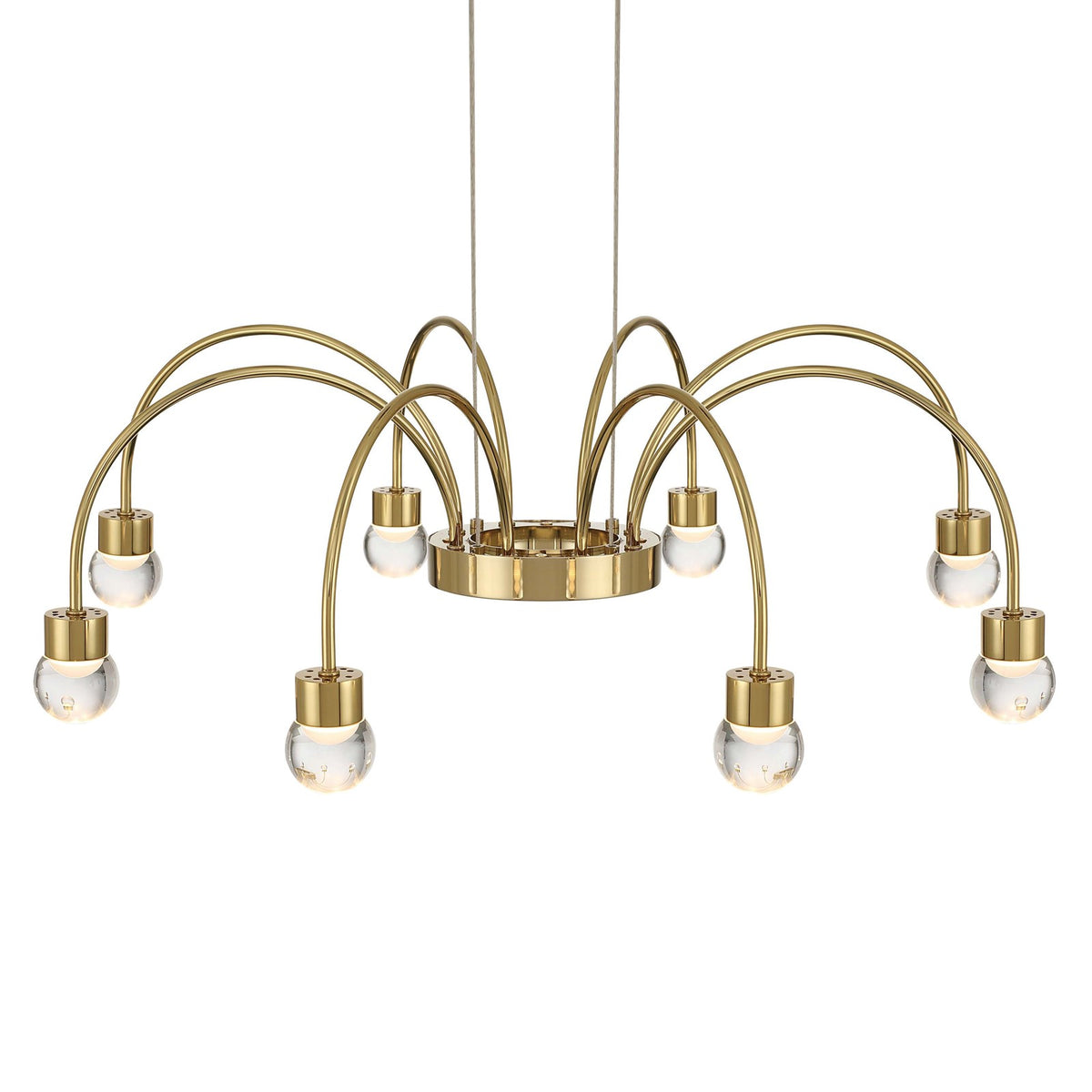 Golden Lighting Vario 25in 8-Light LED Chandelier | Modern Titanium Gold and Clear Glass Globe | Dining Room & Foyer | Model 1573-8 TG-A