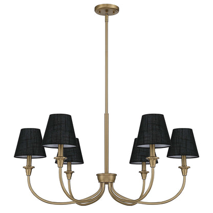 Golden Lighting Cambria 33in 6-Light Chandelier | Transitional Brushed Champagne Brass and Black Fabric | Dining Room & Foyer | Model 1622-6 BCB-EHB