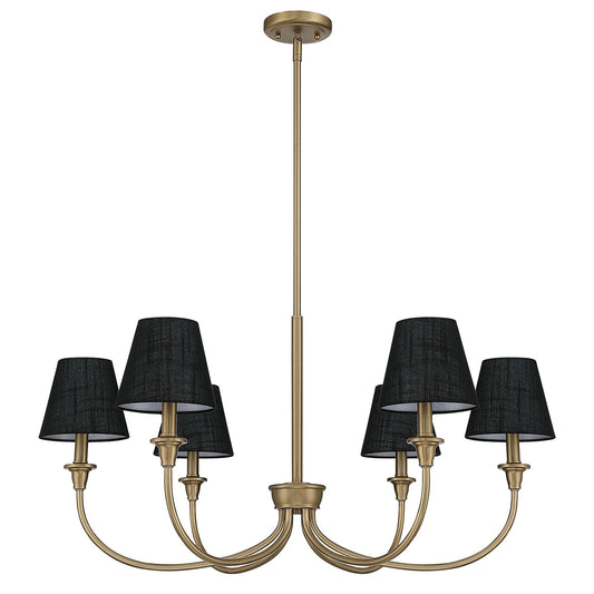 Golden Lighting Cambria 33in 6-Light Chandelier | Transitional Brushed Champagne Brass and Black Fabric | Dining Room & Foyer | Model 1622-6 BCB-EHB