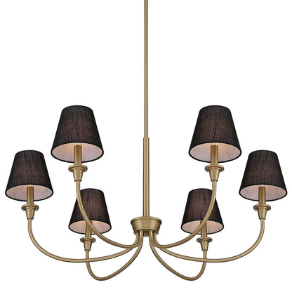 Golden Lighting Cambria 33in 6-Light Chandelier | Transitional Brushed Champagne Brass and Black Fabric | Dining Room & Foyer | Model 1622-6 BCB-EHB
