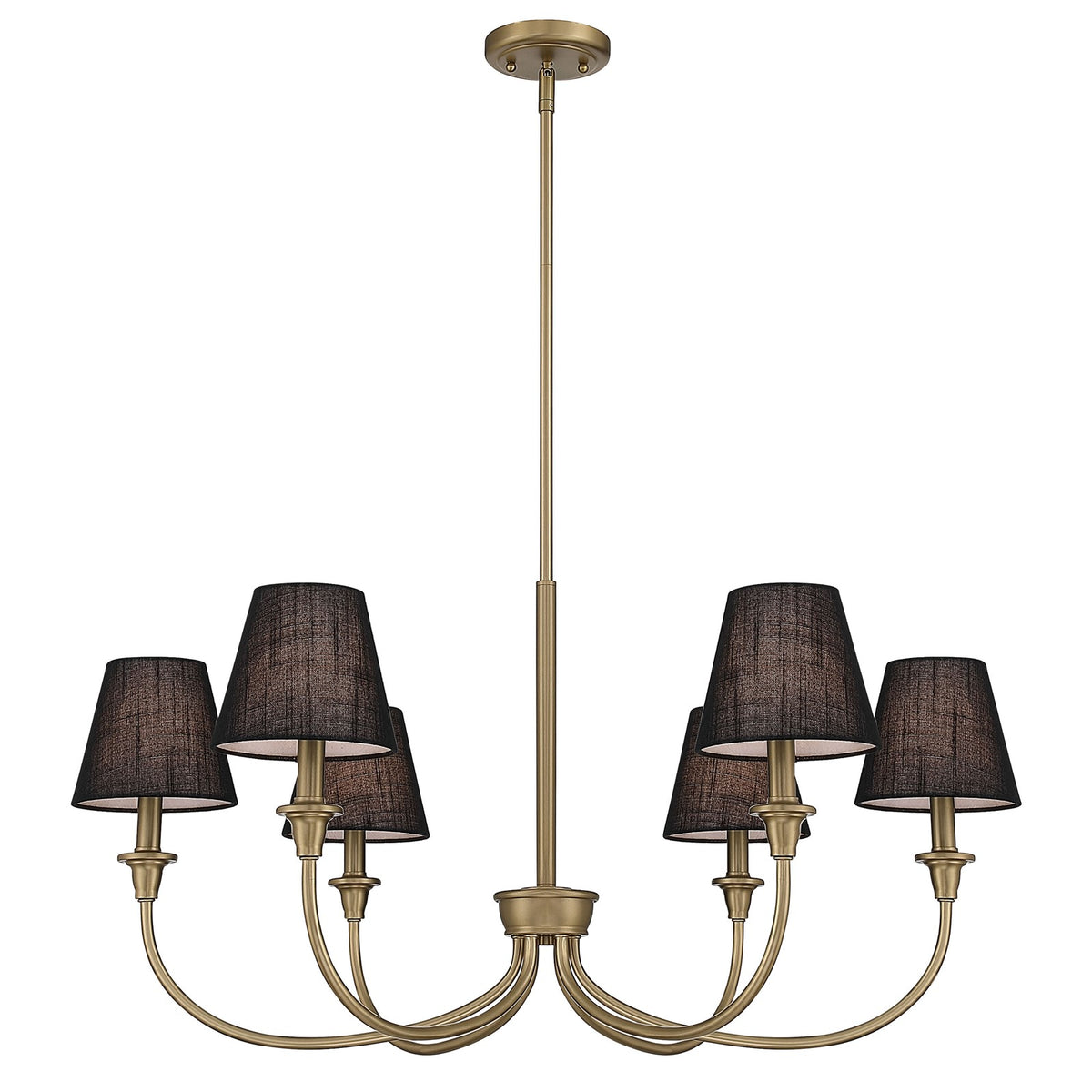 Golden Lighting Cambria 33in 6-Light Chandelier | Transitional Brushed Champagne Brass and Black Fabric | Dining Room & Foyer | Model 1622-6 BCB-EHB