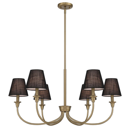 Golden Lighting Cambria 33in 6-Light Chandelier | Transitional Brushed Champagne Brass and Black Fabric | Dining Room & Foyer | Model 1622-6 BCB-EHB