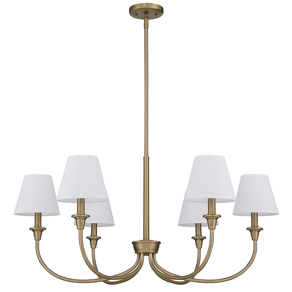 Golden Lighting Cambria 33in 6-Light Chandelier | Transitional Brushed Champagne Brass and White Fabric | Dining Room & Foyer | Model 1622-6 BCB-EHW