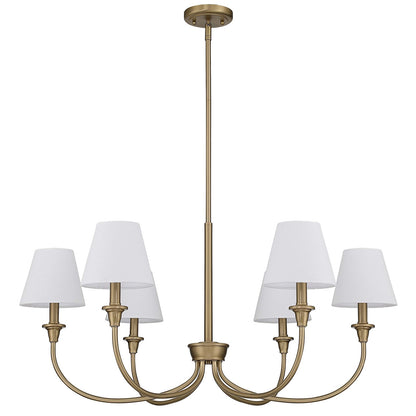 Golden Lighting Cambria 33in 6-Light Chandelier | Transitional Brushed Champagne Brass and White Fabric | Dining Room & Foyer | Model 1622-6 BCB-EHW