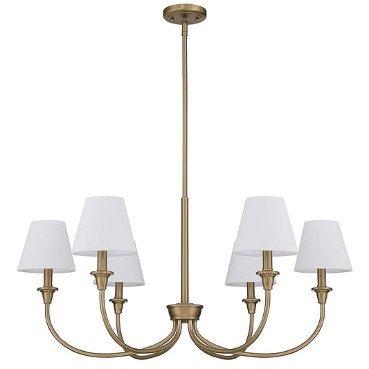 Golden Lighting Cambria 33in 6-Light Chandelier | Transitional Brushed Champagne Brass and White Fabric | Dining Room & Foyer | Model 1622-6 BCB-EHW