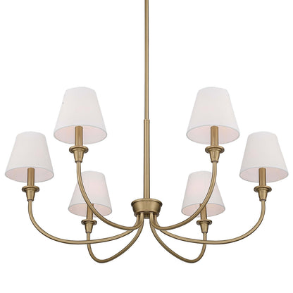 Golden Lighting Cambria 33in 6-Light Chandelier | Transitional Brushed Champagne Brass and White Fabric | Dining Room & Foyer | Model 1622-6 BCB-EHW