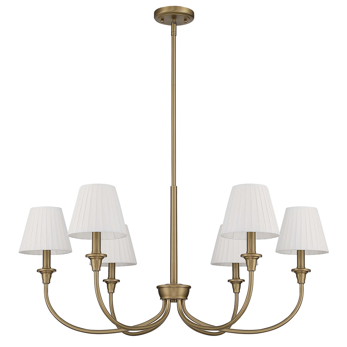 Golden Lighting Cambria 33in 6-Light Chandelier | Transitional Brushed Champagne Brass and White Fabric | Dining Room & Foyer | Model 1622-6 BCB-EPW