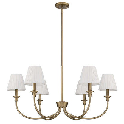 Golden Lighting Cambria 33in 6-Light Chandelier | Transitional Brushed Champagne Brass and White Fabric | Dining Room & Foyer | Model 1622-6 BCB-EPW