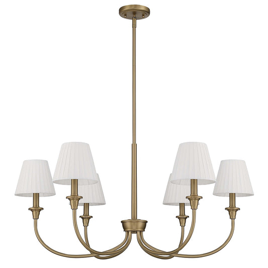 Golden Lighting Cambria 33in 6-Light Chandelier | Transitional Brushed Champagne Brass and White Fabric | Dining Room & Foyer | Model 1622-6 BCB-EPW