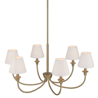 Golden Lighting Cambria 33in 6-Light Chandelier | Transitional Brushed Champagne Brass and White Fabric | Dining Room & Foyer | Model 1622-6 BCB-EPW