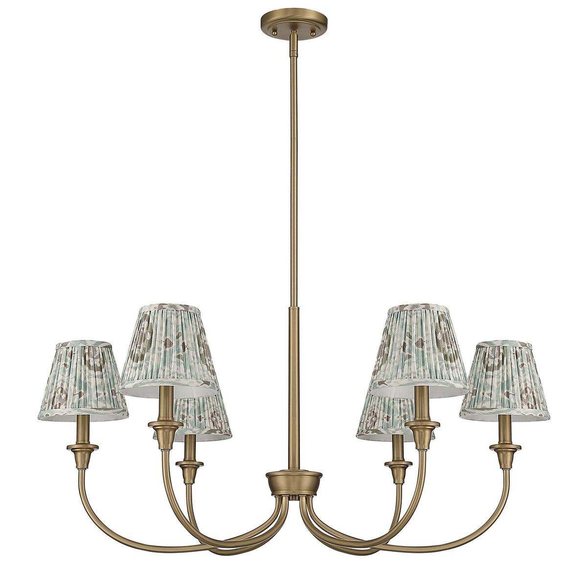 Golden Lighting Cambria 33.25in 6-Light Chandelier | Transitional Brushed Champagne Brass and Aqua Verde Fabric | Dining Room | Model 1622-6 BCB-HGA