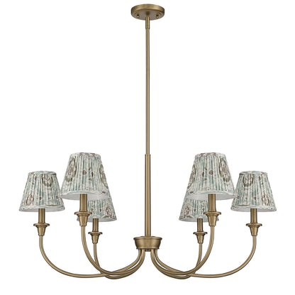 Golden Lighting Cambria 33.25in 6-Light Chandelier | Transitional Brushed Champagne Brass and Aqua Verde Fabric | Dining Room | Model 1622-6 BCB-HGA