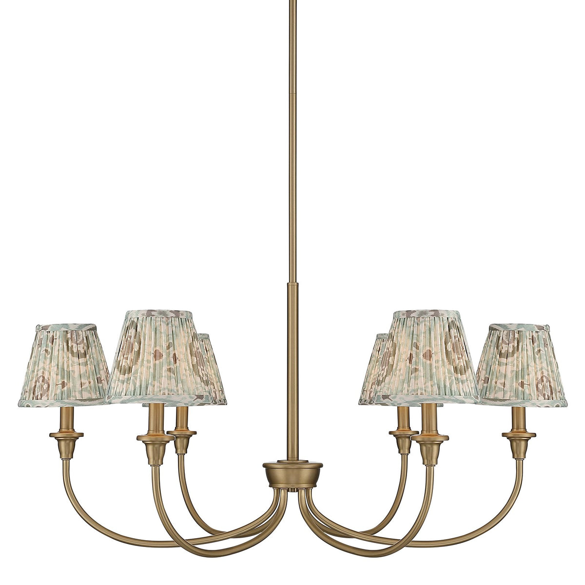 Golden Lighting Cambria 33.25in 6-Light Chandelier | Transitional Brushed Champagne Brass and Aqua Verde Fabric | Dining Room | Model 1622-6 BCB-HGA