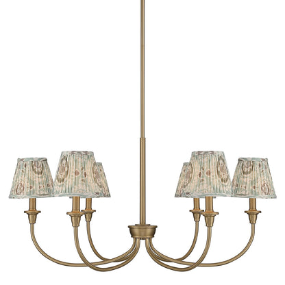 Golden Lighting Cambria 33.25in 6-Light Chandelier | Transitional Brushed Champagne Brass and Aqua Verde Fabric | Dining Room | Model 1622-6 BCB-HGA