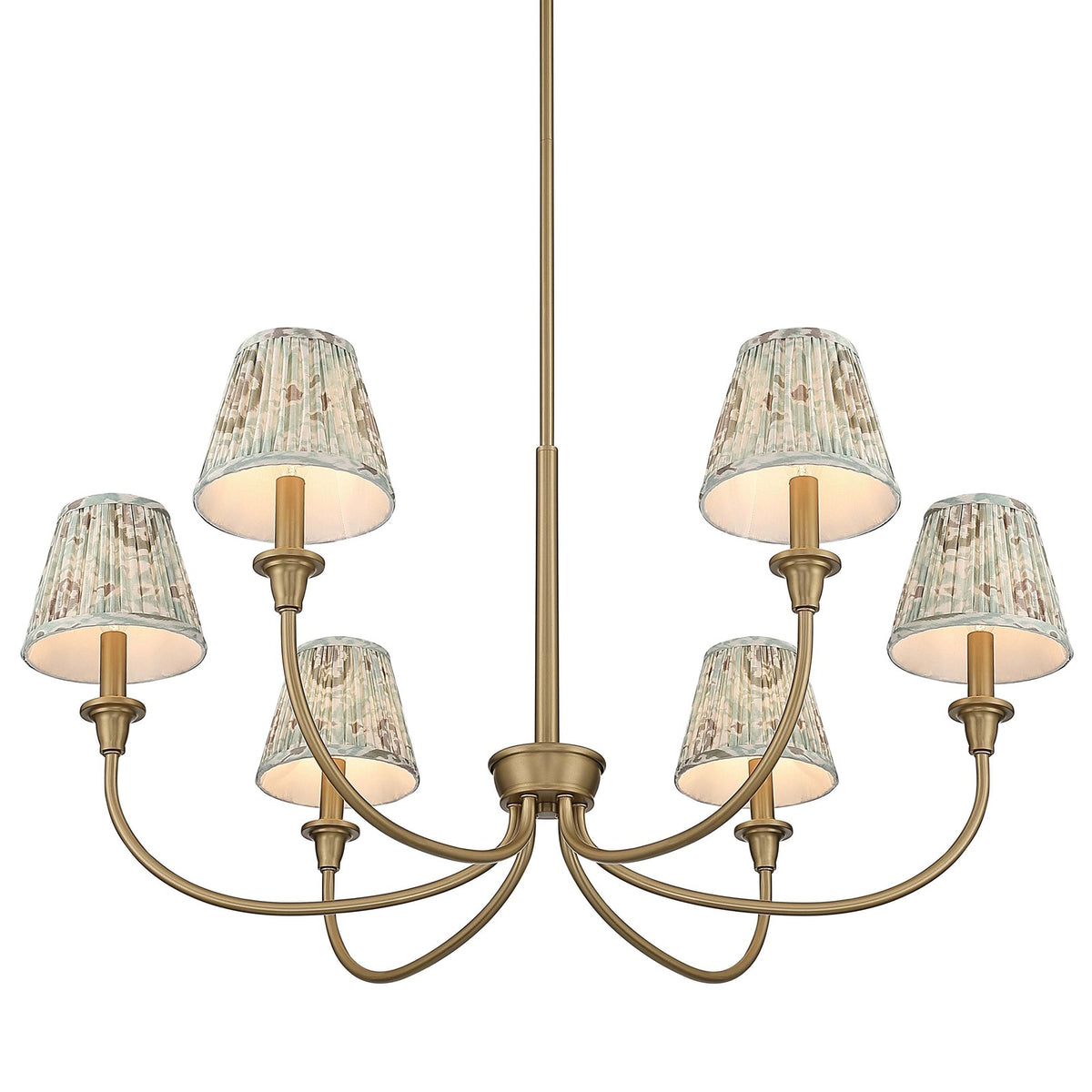 Golden Lighting Cambria 33.25in 6-Light Chandelier | Transitional Brushed Champagne Brass and Aqua Verde Fabric | Dining Room | Model 1622-6 BCB-HGA