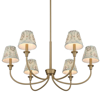 Golden Lighting Cambria 33.25in 6-Light Chandelier | Transitional Brushed Champagne Brass and Aqua Verde Fabric | Dining Room | Model 1622-6 BCB-HGA
