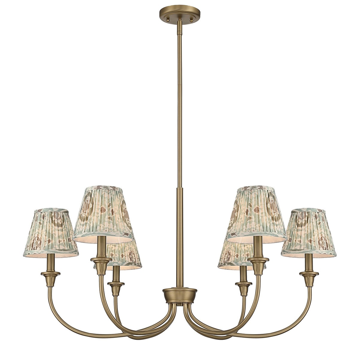 Golden Lighting Cambria 33.25in 6-Light Chandelier | Transitional Brushed Champagne Brass and Aqua Verde Fabric | Dining Room | Model 1622-6 BCB-HGA