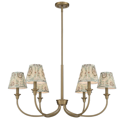 Golden Lighting Cambria 33.25in 6-Light Chandelier | Transitional Brushed Champagne Brass and Aqua Verde Fabric | Dining Room | Model 1622-6 BCB-HGA