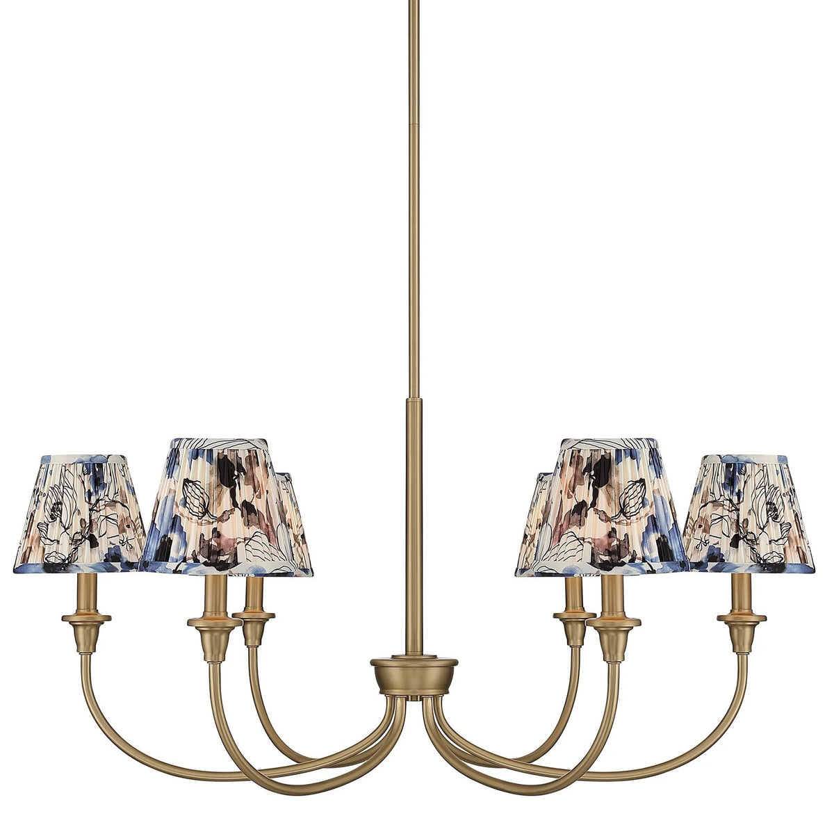 Golden Lighting Cambria 33in 6-Light Chandelier | Transitional Brushed Champagne Brass and Blue Poppy Fabric | Dining Room | Model 1622-6 BCB-HGB