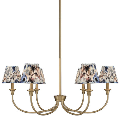 Golden Lighting Cambria 33in 6-Light Chandelier | Transitional Brushed Champagne Brass and Blue Poppy Fabric | Dining Room | Model 1622-6 BCB-HGB