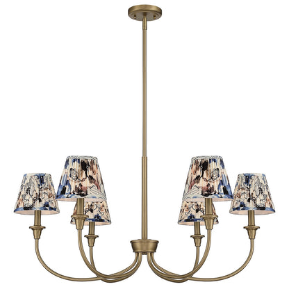 Golden Lighting Cambria 33in 6-Light Chandelier | Transitional Brushed Champagne Brass and Blue Poppy Fabric | Dining Room | Model 1622-6 BCB-HGB