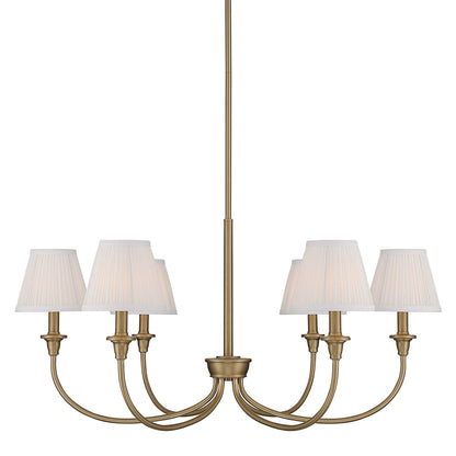 Golden Lighting Cambria 6-Light Chandelier | Transitional Brushed Champagne Brass and Hand-Gathered White Fabric | Dining Room | Model 1622-6 BCB-HGW
