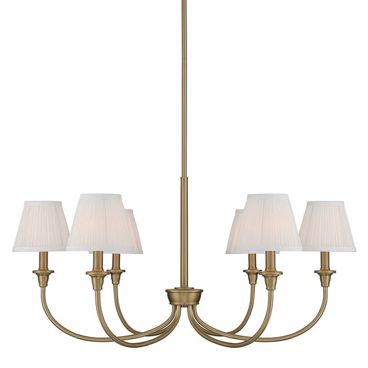 Golden Lighting Cambria 6-Light Chandelier | Transitional Brushed Champagne Brass and Hand-Gathered White Fabric | Dining Room | Model 1622-6 BCB-HGW