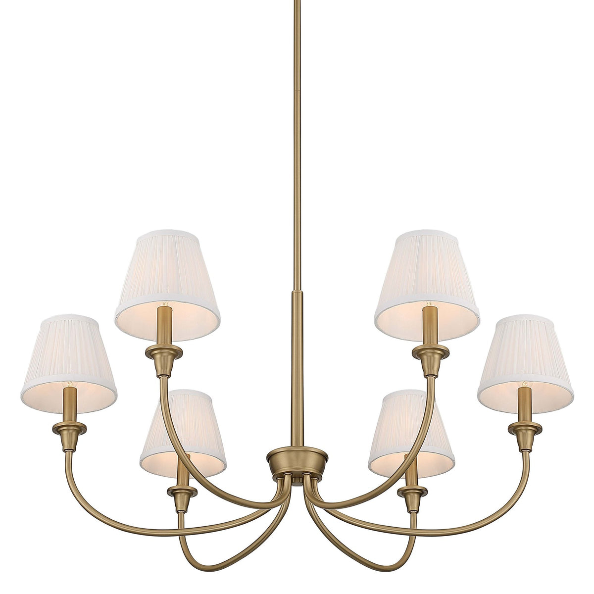Golden Lighting Cambria 6-Light Chandelier | Transitional Brushed Champagne Brass and Hand-Gathered White Fabric | Dining Room | Model 1622-6 BCB-HGW