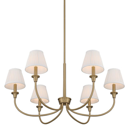 Golden Lighting Cambria 6-Light Chandelier | Transitional Brushed Champagne Brass and Hand-Gathered White Fabric | Dining Room | Model 1622-6 BCB-HGW