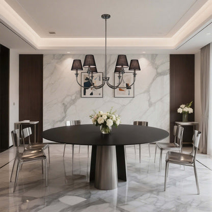 Golden Lighting Cambria 33in 6-Light Chandelier | Transitional Oil Rubbed Bronze and Black Fabric | Dining Room & Foyer | Model 1622-6 ORB-EHB