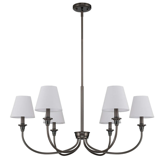 Golden Lighting Cambria 33in 6-Light Chandelier | Transitional Oil Rubbed Bronze and White Fabric | Dining Room & Foyer | Model 1622-6 ORB-EHW