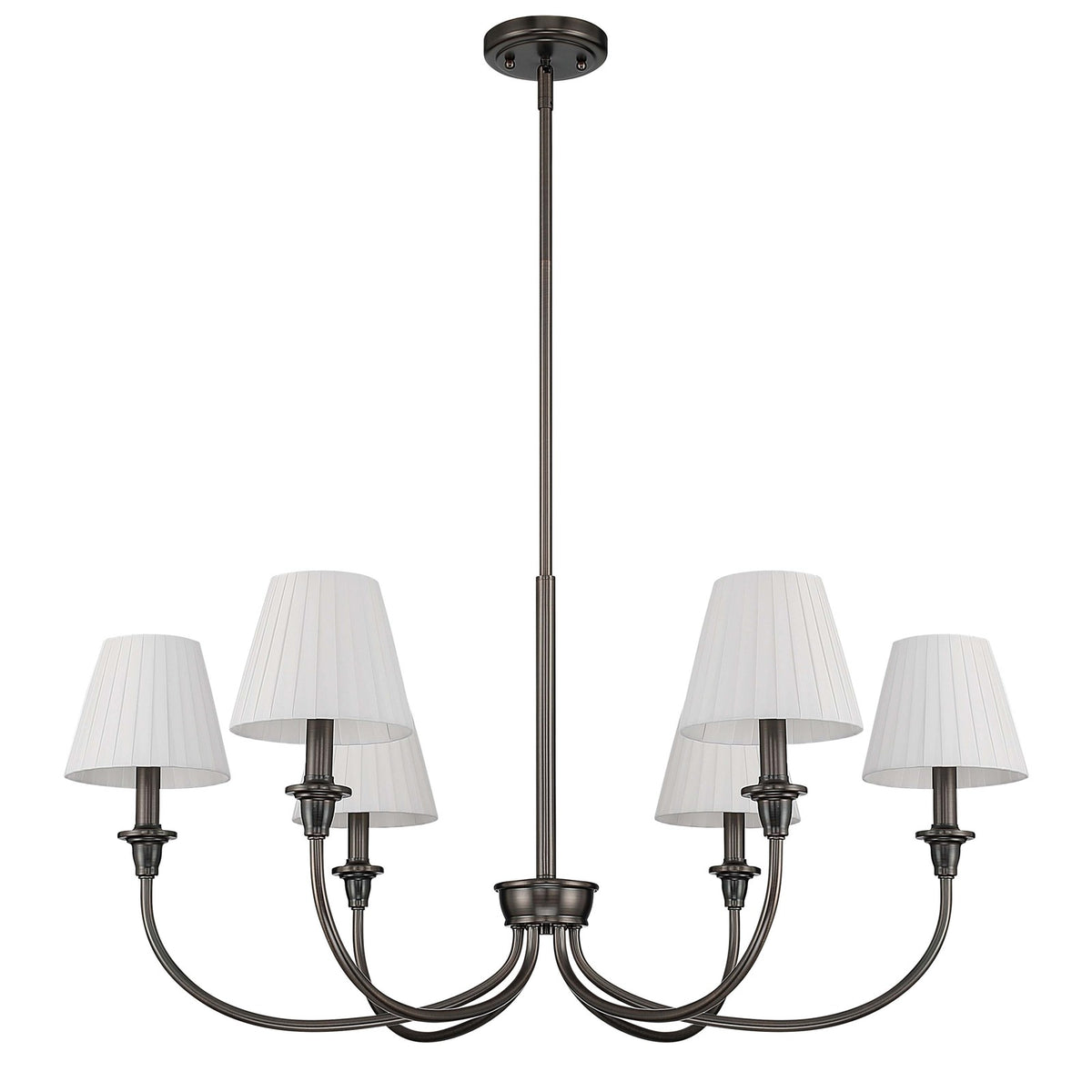 Golden Lighting Cambria 33in 6-Light Chandelier | Transitional Oil Rubbed Bronze and Empire Pleated White Fabric | Dining Room | Model 1622-6 ORB-EPW