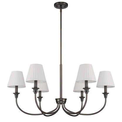 Golden Lighting Cambria 33in 6-Light Chandelier | Transitional Oil Rubbed Bronze and Empire Pleated White Fabric | Dining Room | Model 1622-6 ORB-EPW