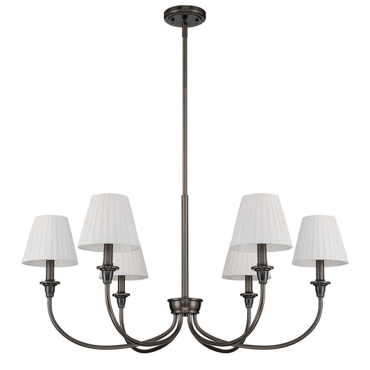 Golden Lighting Cambria 33in 6-Light Chandelier | Transitional Oil Rubbed Bronze and Empire Pleated White Fabric | Dining Room | Model 1622-6 ORB-EPW